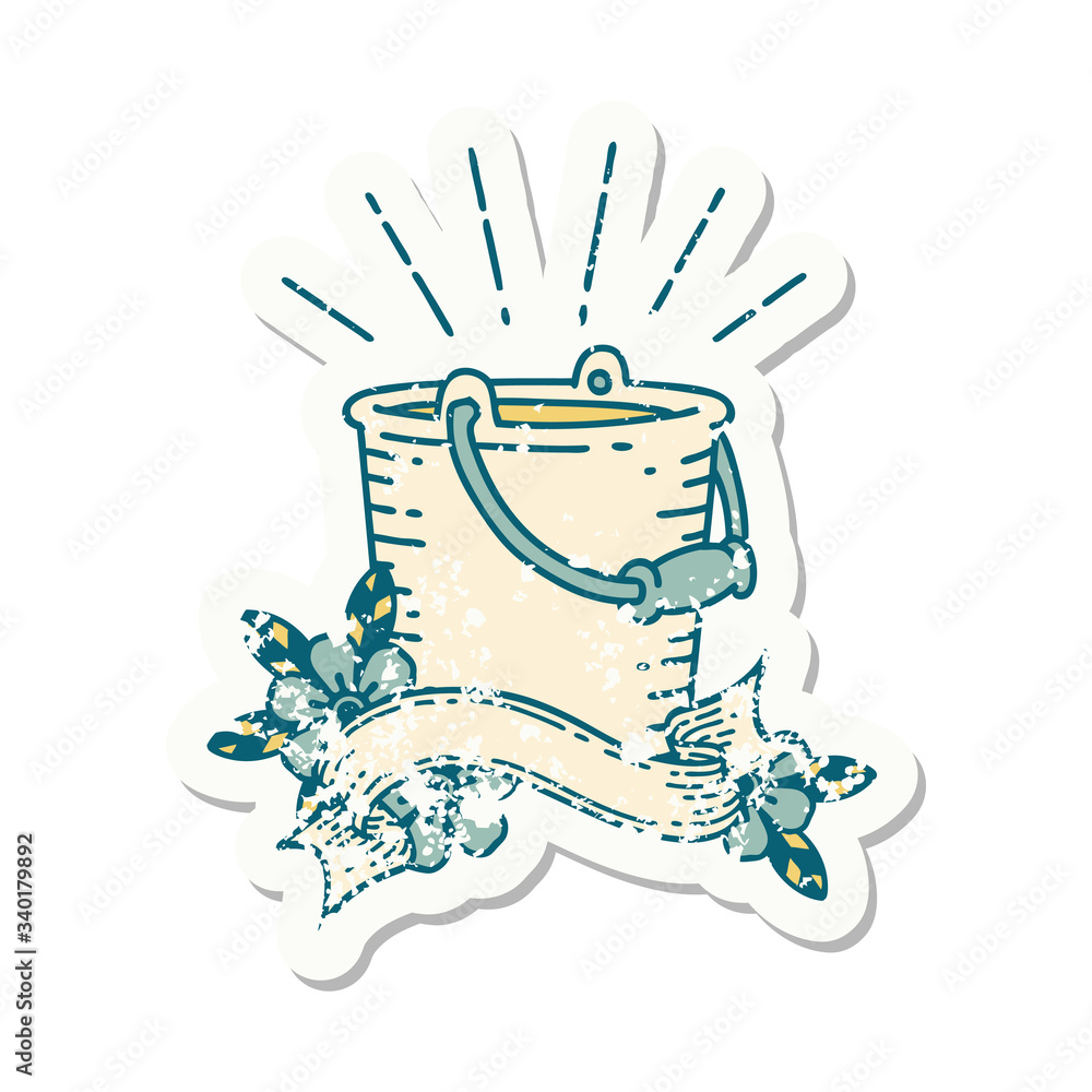 grunge sticker of tattoo style bucket of water grunge sticker of tattoo style bucket of water