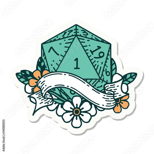 natural one d20 dice roll sticker