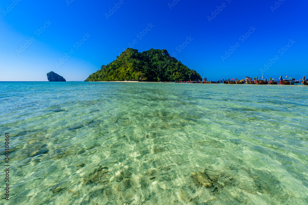 View to Chicken island. Paradise beach at island Koh Kai, Koh Tup & Koh Mor. Andaman sea, Krabi province, Thailand. View to Chicken island. Paradise beach at island Koh Kai, Koh Tup & Koh Mor. Andaman sea, Krabi province, Thailand.