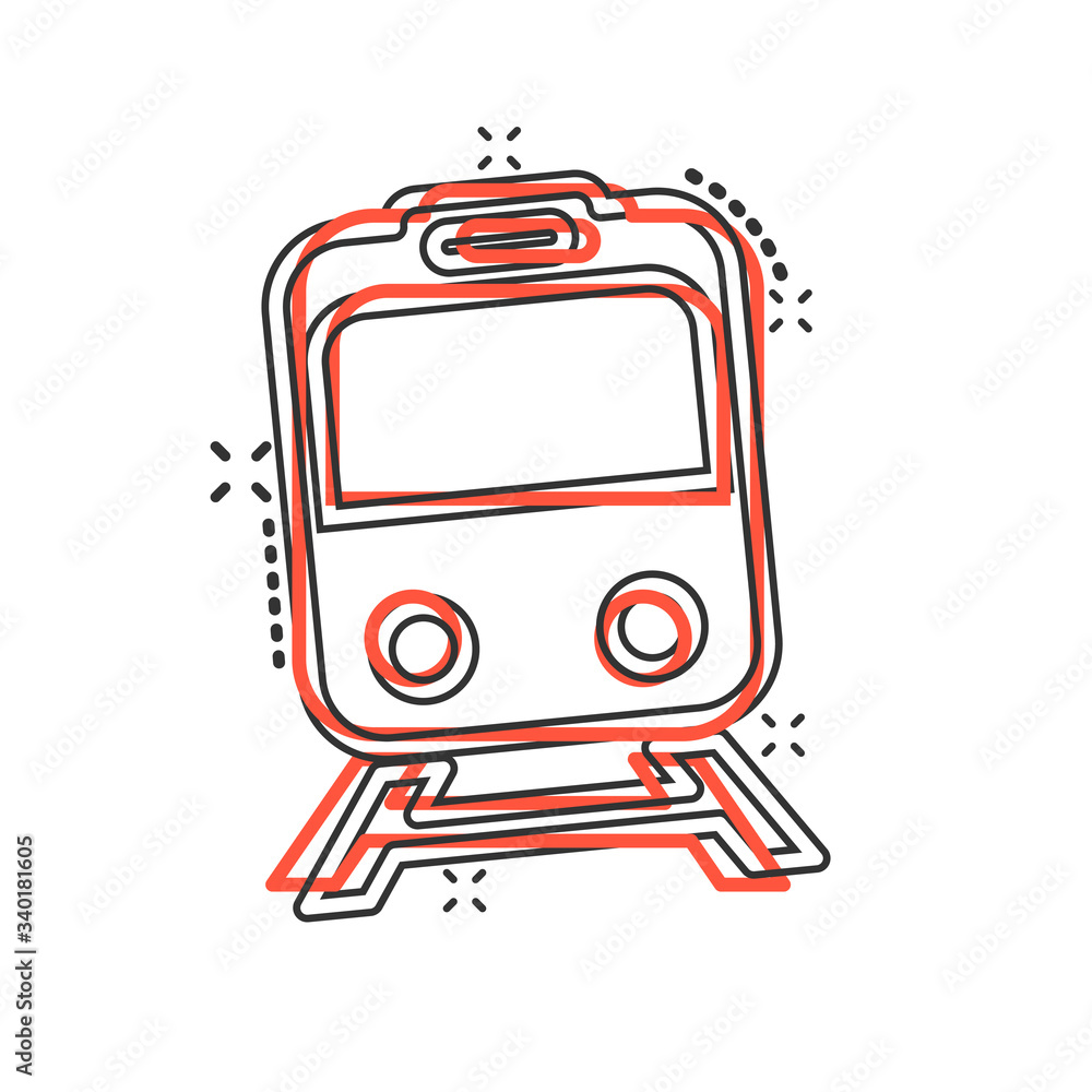 Metro icon in comic style. Train subway cartoon vector illustration on white isolated background. Railroad cargo splash effect business concept. Metro icon in comic style. Train subway cartoon vector illustration on white isolated background. Railroad cargo splash effect business concept.