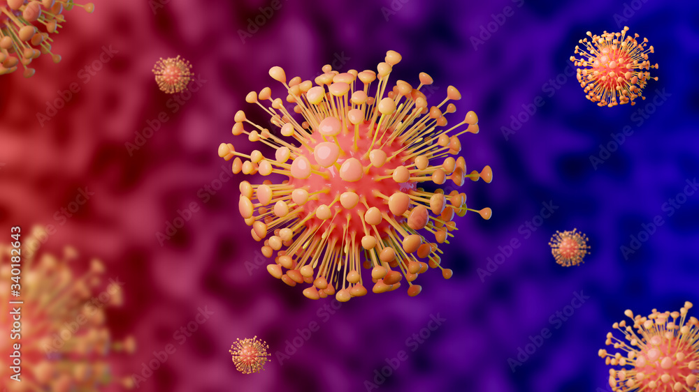Model of Corona virus 2019-nCov concept resposible for asian flu outbreak and coronaviruses influenza as dangerous flu strain cases as a pandemic. Microscope virus close up. 3d rendering. Model of Corona virus 2019-nCov concept resposible for asian flu outbreak and coronaviruses influenza as dangerous flu strain cases as a pandemic. Microscope virus close up. 3d rendering.