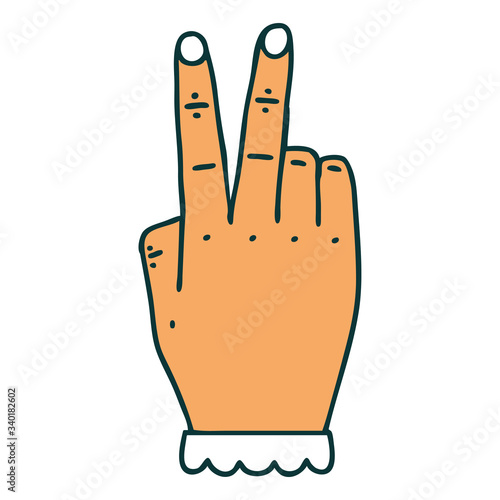 hand raising two fingers gesture illustration