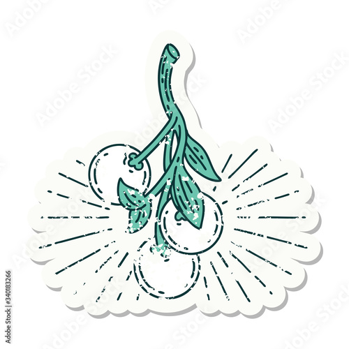 grunge sticker of tattoo style mistletoe berries