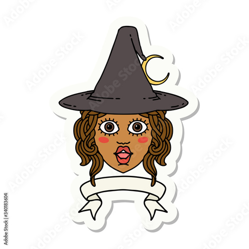 human witch character with banner sticker