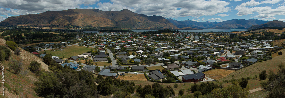 Naklejka premium View of Wanaka from Mount Iron in Otago on South Island of New Zealand 