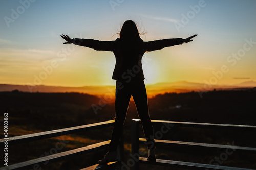 Girl on the background of the Tuscan landscape.  Italy photo