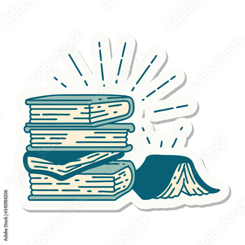 sticker of tattoo style stack of books