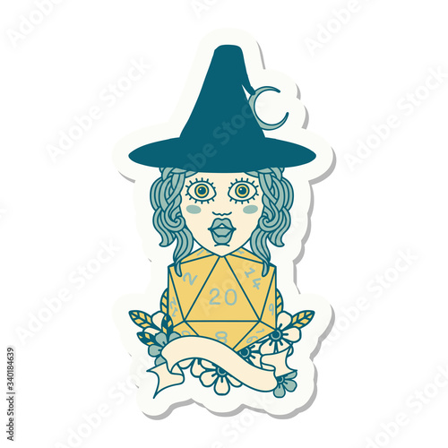 human mage with natural twenty dice roll sticker