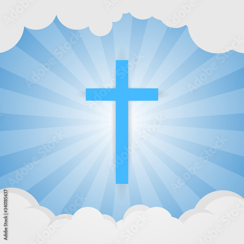 Cross on blue background. Stock vector