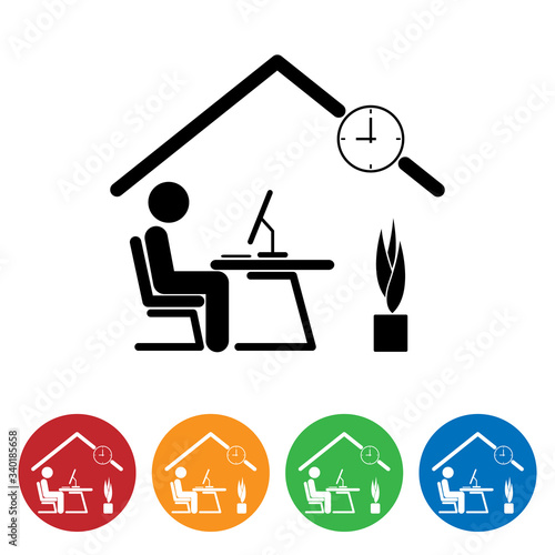Work from home icon vector. Working on computer at home. Morning work.
