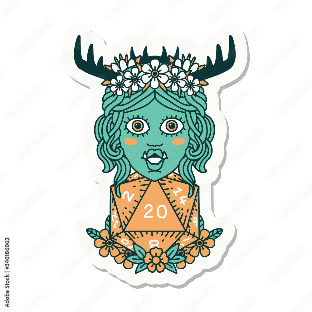 half orc druid with natural twenty dice roll sticker half orc druid with natural twenty dice roll sticker