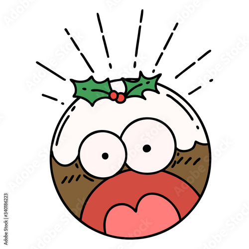 traditional tattoo style shocked christmas pudding