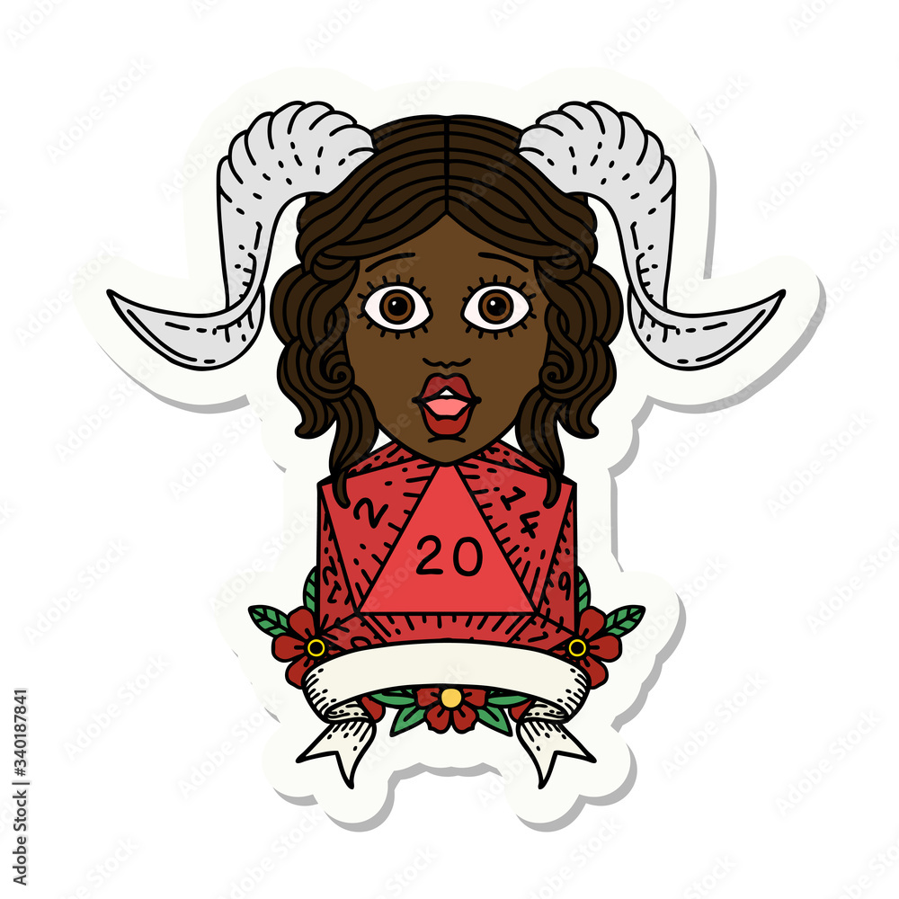 tiefling with natural twenty dice roll sticker tiefling with natural twenty dice roll sticker