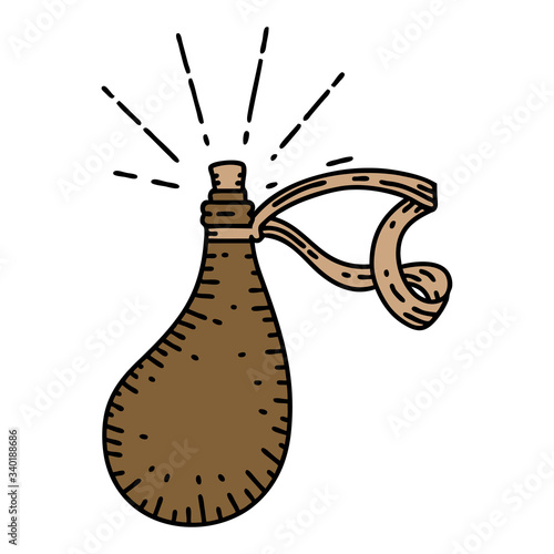 traditional tattoo style old leather water flask