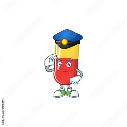 A dedicated Police officer of red yellow capsules mascot design style