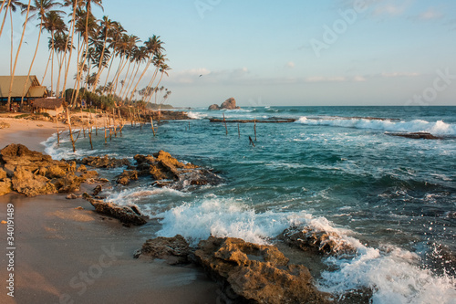 beach, sea, water, ocean, nature, coastline, summer, island, travel, summer, relaxation, travels, Sri Lanka, summer, relaxation, travels, Koggala, beach, ocean, the waves, sunset, evening