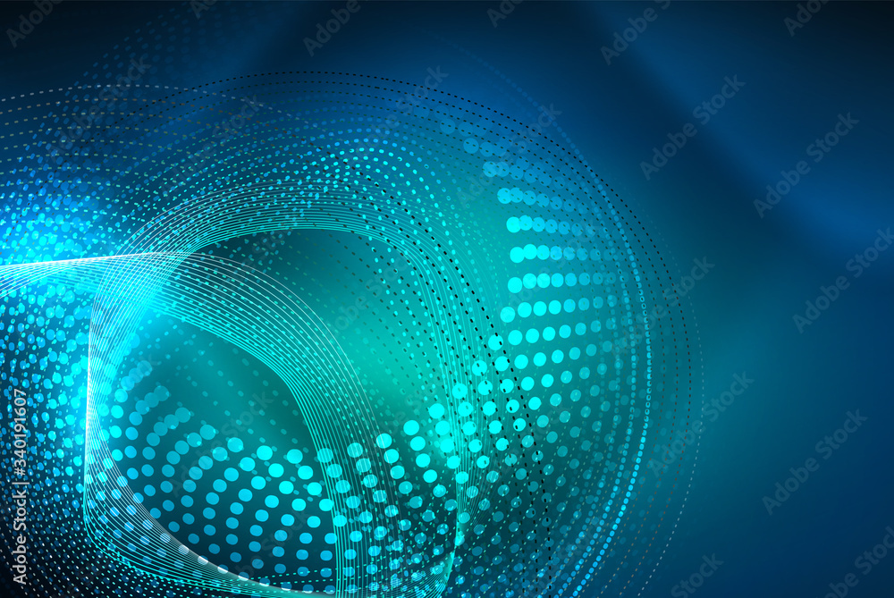 Abstract particles, wave background, neon motion techno design Abstract particles, wave background, neon motion techno design