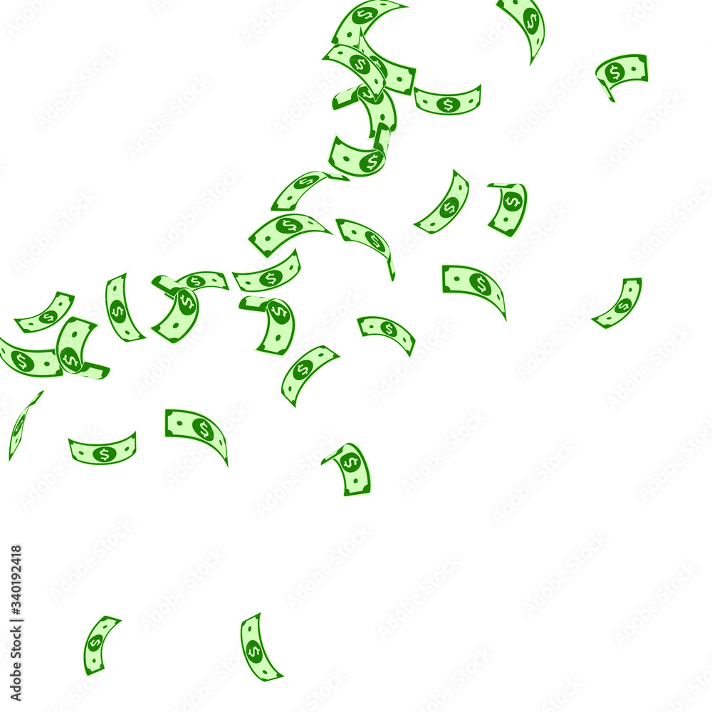 American dollar notes falling. Sparse USD bills on American dollar notes falling. Sparse USD bills on