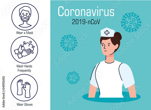 nurse with recommendation of 2019 ncov vector illustration design
