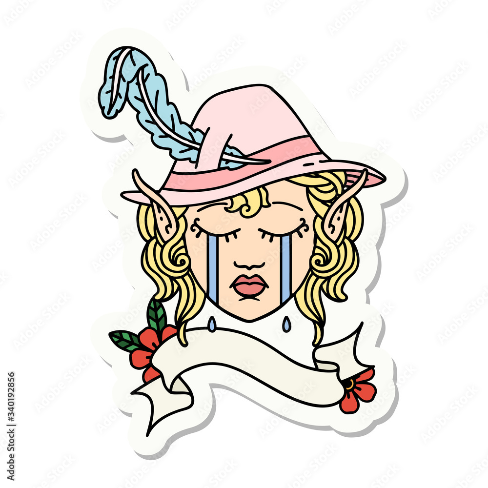 crying elven bard character sticker crying elven bard character sticker