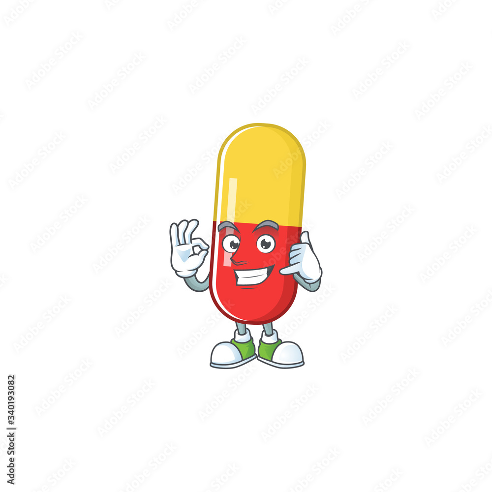 Red yellow capsules mascot cartoon design make a call gesture Red yellow capsules mascot cartoon design make a call gesture