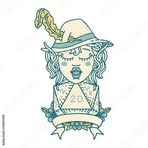 elf bard with natural twenty dice roll illustration