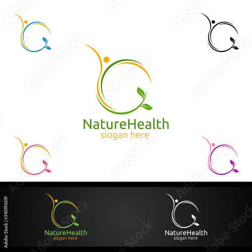 Organic Health Care Medical Logo with Human and Leaf Character for Therapy, Wellness, Spa, Education, Nutrition, or Fitness Concept