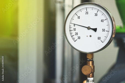Pressure gauges in industrial systems with copy space