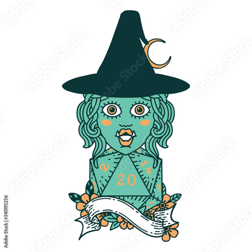 half orc mage with natural 20 dice roll illustration