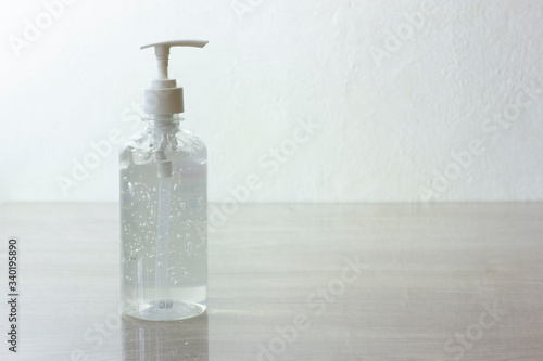How to wash hands Disinfect coronavirus with alcohol gel, white background White gel texture and white alcohol gel bottle