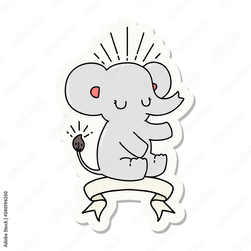 sticker of tattoo style cute elephant
