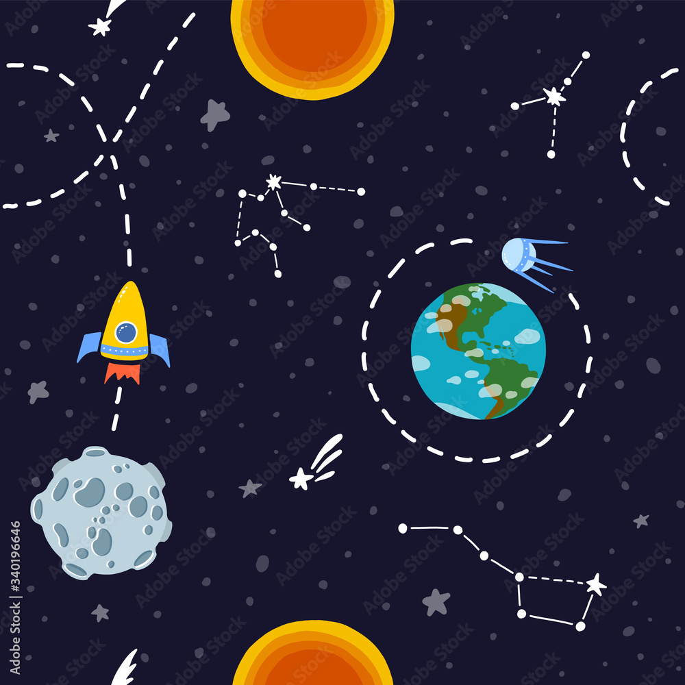 Naklejka premium Planet pattern with constellations and stars. 
