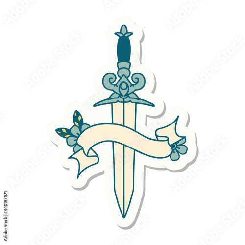 tattoo sticker with banner of dagger