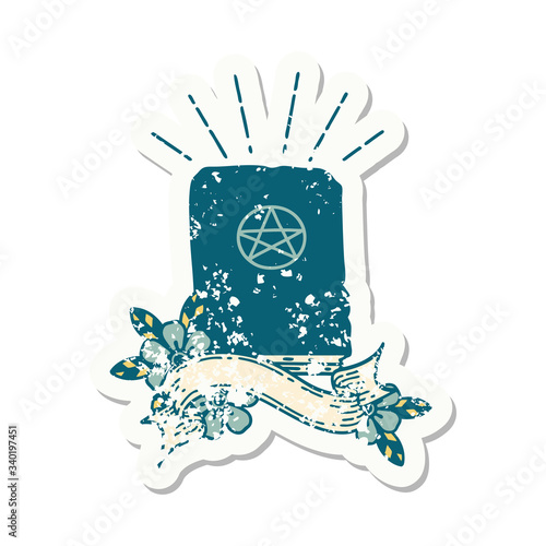 grunge sticker of tattoo style spellbook