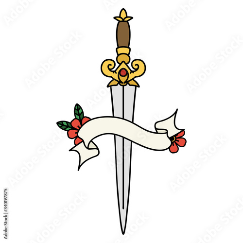 tattoo with banner of dagger