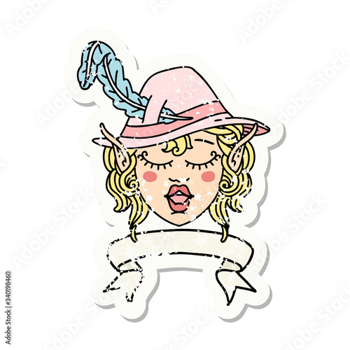 singing elf bard character face with banner illustration