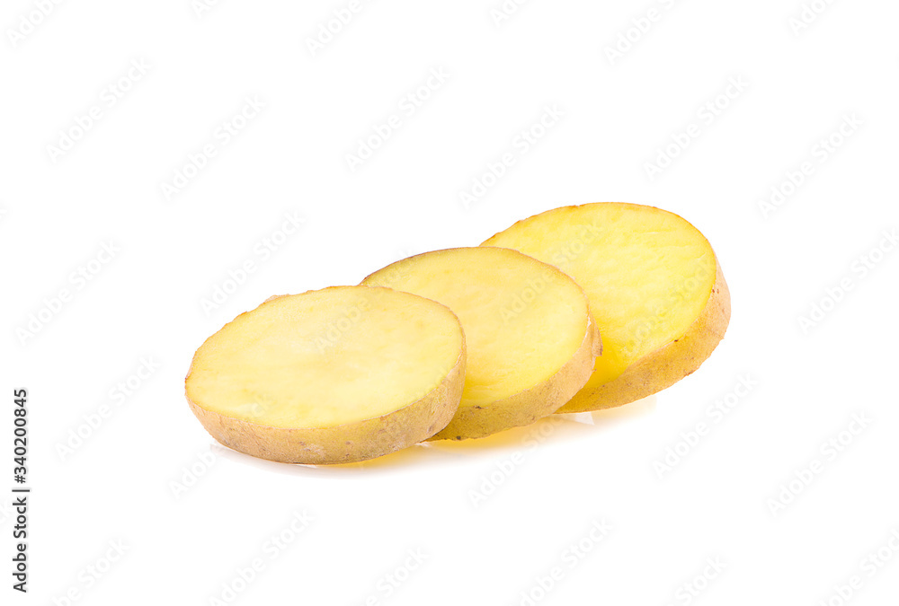sliced potato an isolated on white background