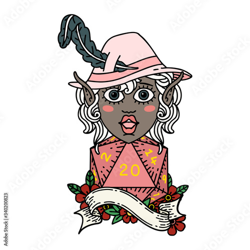 elf bard with natural twenty dice roll illustration