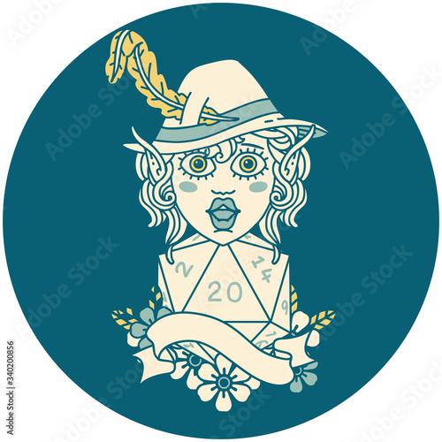 elf bard character with natural twenty illustration