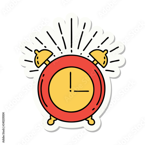 sticker of tattoo style ringing alarm clock