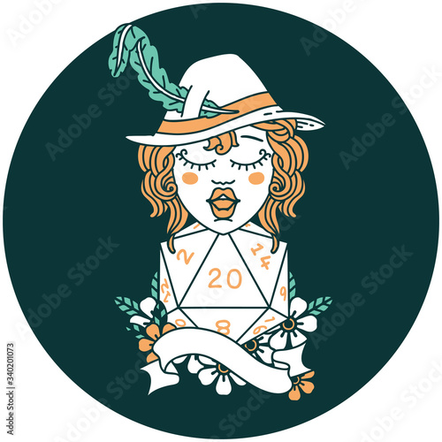 human bard with natural twenty dice roll icon