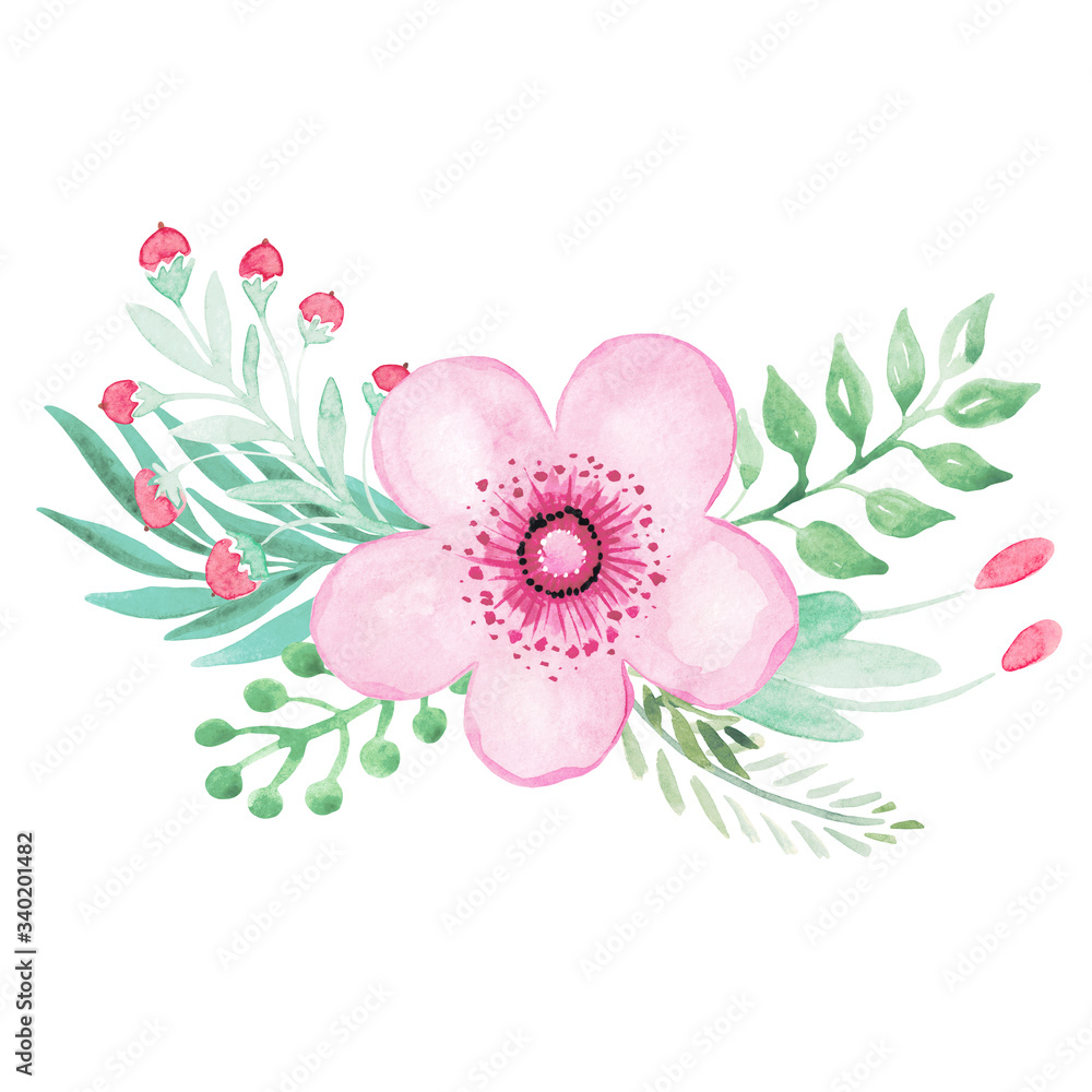 Watercolor flower illustration clipart Floral arrangement for wedding invitations, postcards, cards, templates, greetings, background, texture, DIY, office