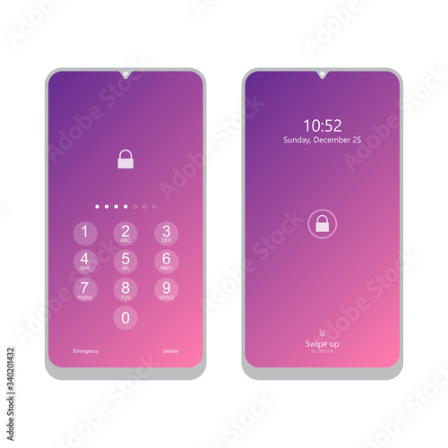 Unlock smartphone device with PIN and swipe screen to unlock device. security phone with swipe screen and enter PIN to unlock device