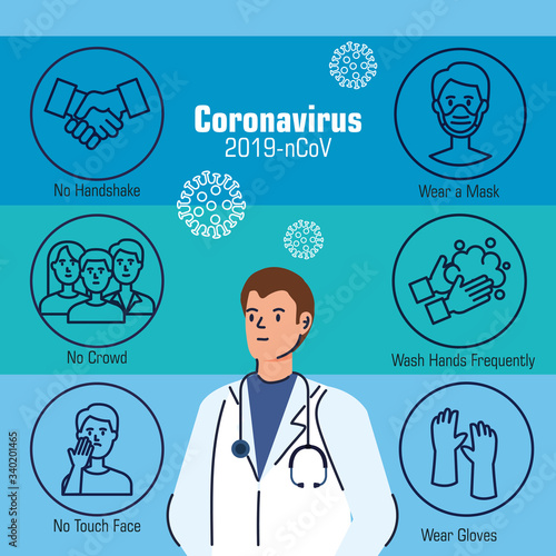 doctor male with recommendations of 2019 ncov vector illustration design