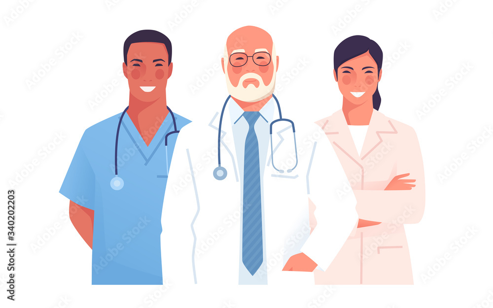 Vector illustration of a medical team, group of physicians, practitioners, doctors Vector illustration of a medical team, group of physicians, practitioners, doctors