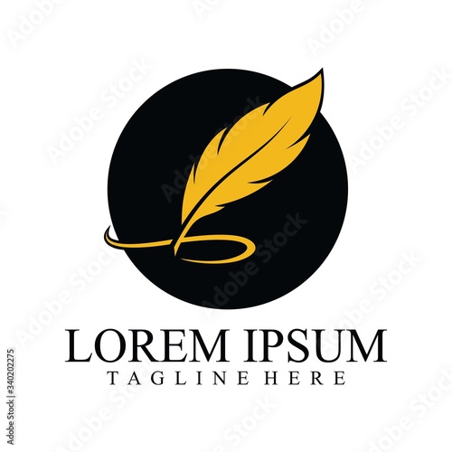 Gold Feather Concept Isolated on White Background. Feather Logo Illustration.
