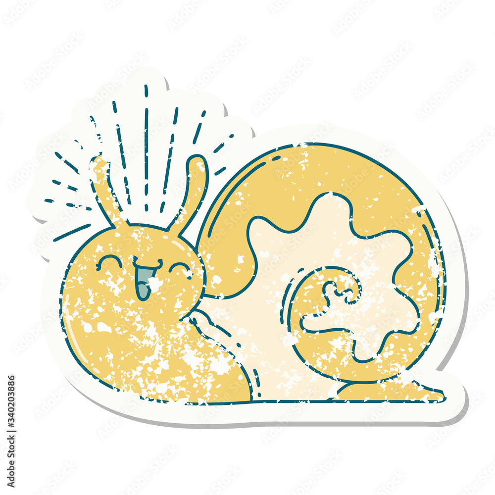grunge sticker of tattoo style happy snail grunge sticker of tattoo style happy snail