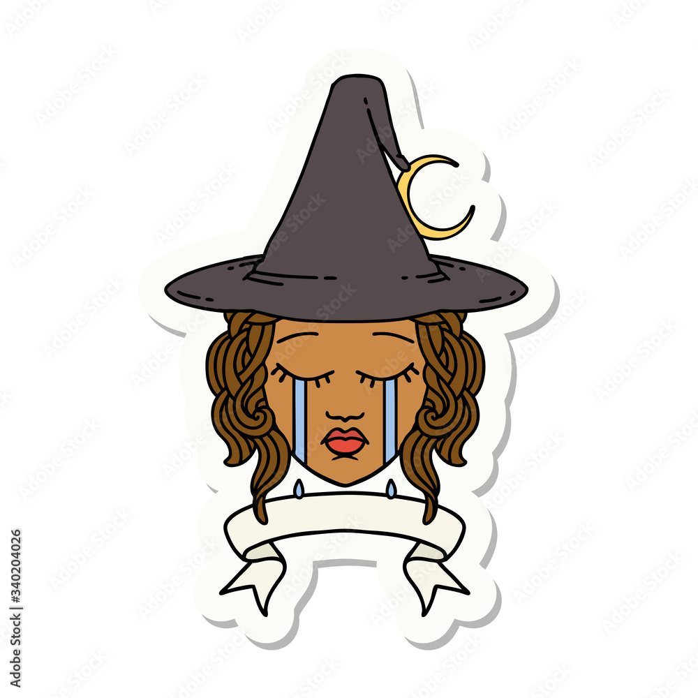 crying human witch with banner sticker crying human witch with banner sticker