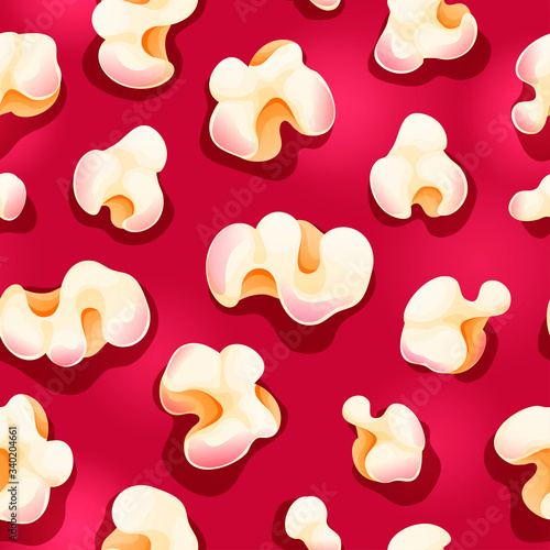 Seamless pattern with popcorn in cartoon style.