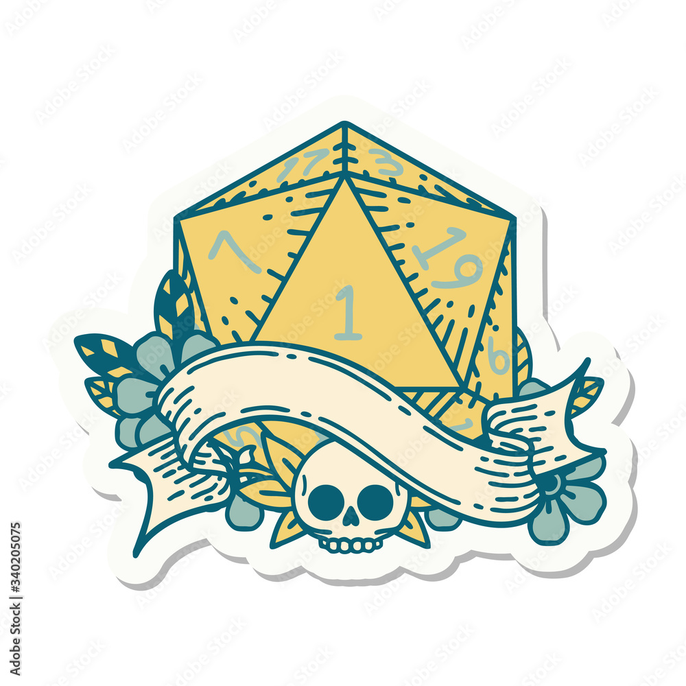 natural one d20 dice roll sticker
